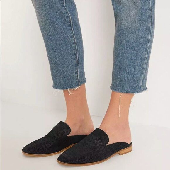 Free People Mules Size 38 EU Black Suede Snakeskin Slip On Loafer "At Ease" - Picture 6 of 11